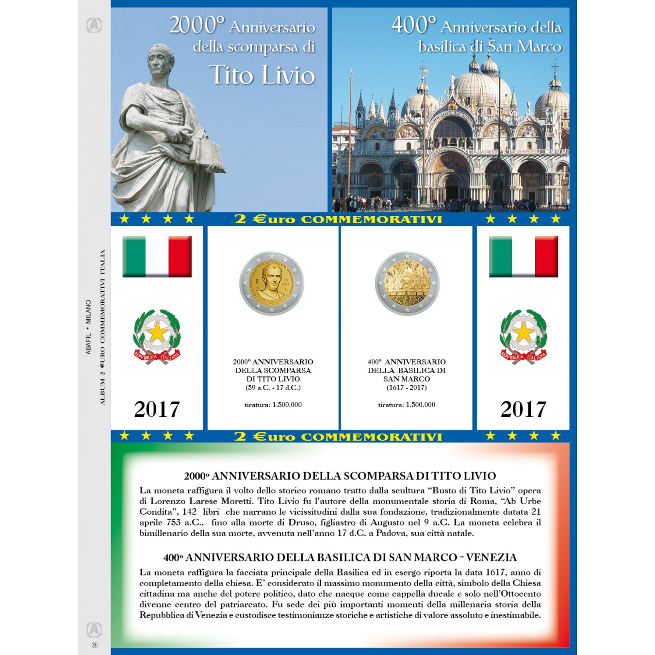 2 EURO COMMEMORATIVI ITALIA 2017 TITO LIVIO/BASILICA SAN MARCO