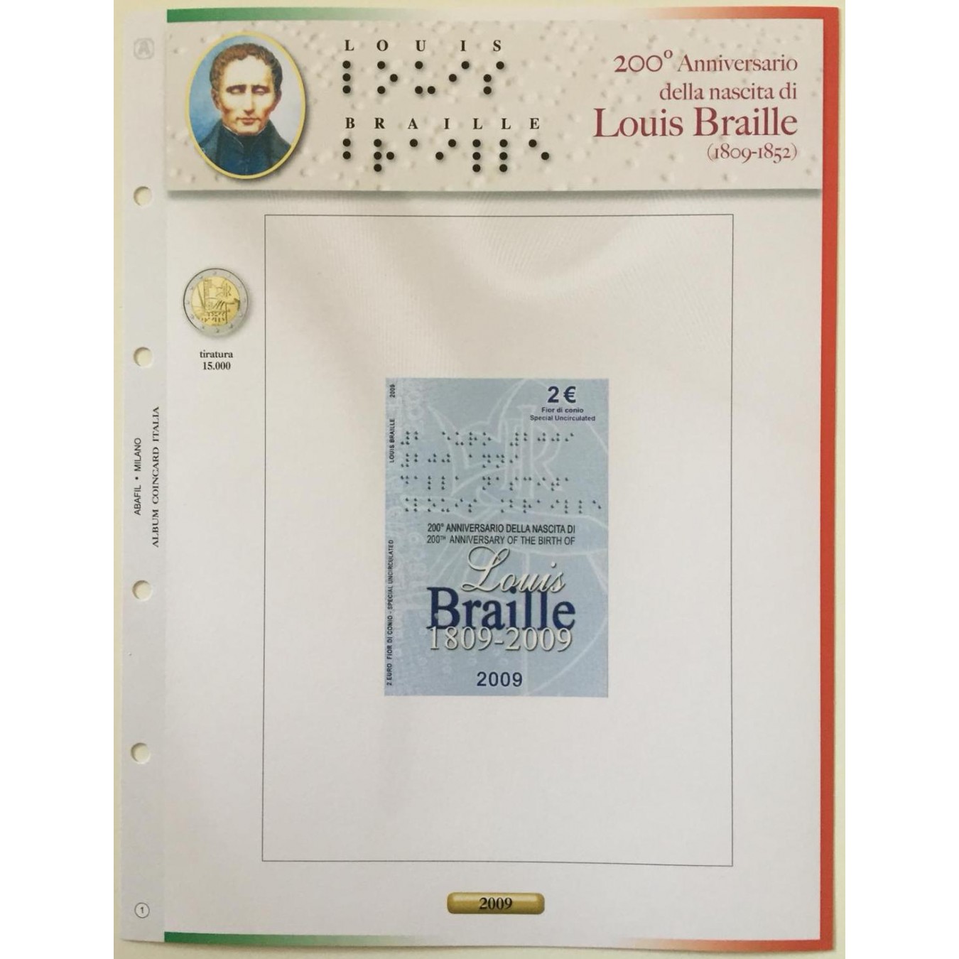 Update 2 Italy 2009 Coin Card Braille 