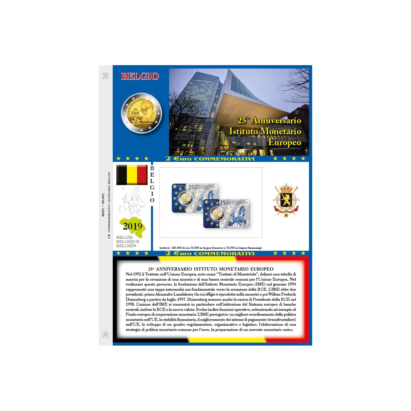 2€ COMMEMORATIVI BLISTER SIGNOLO BELGIO 2019 - ISTITUTO MONETARIO