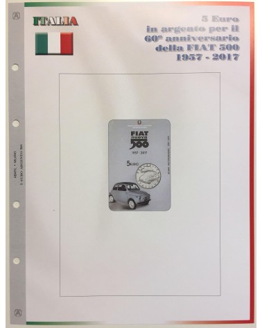 1- FOGLIO 5€ ITALIA 60' ANNIVERSARIO DELLA FIAT 500 - 2017