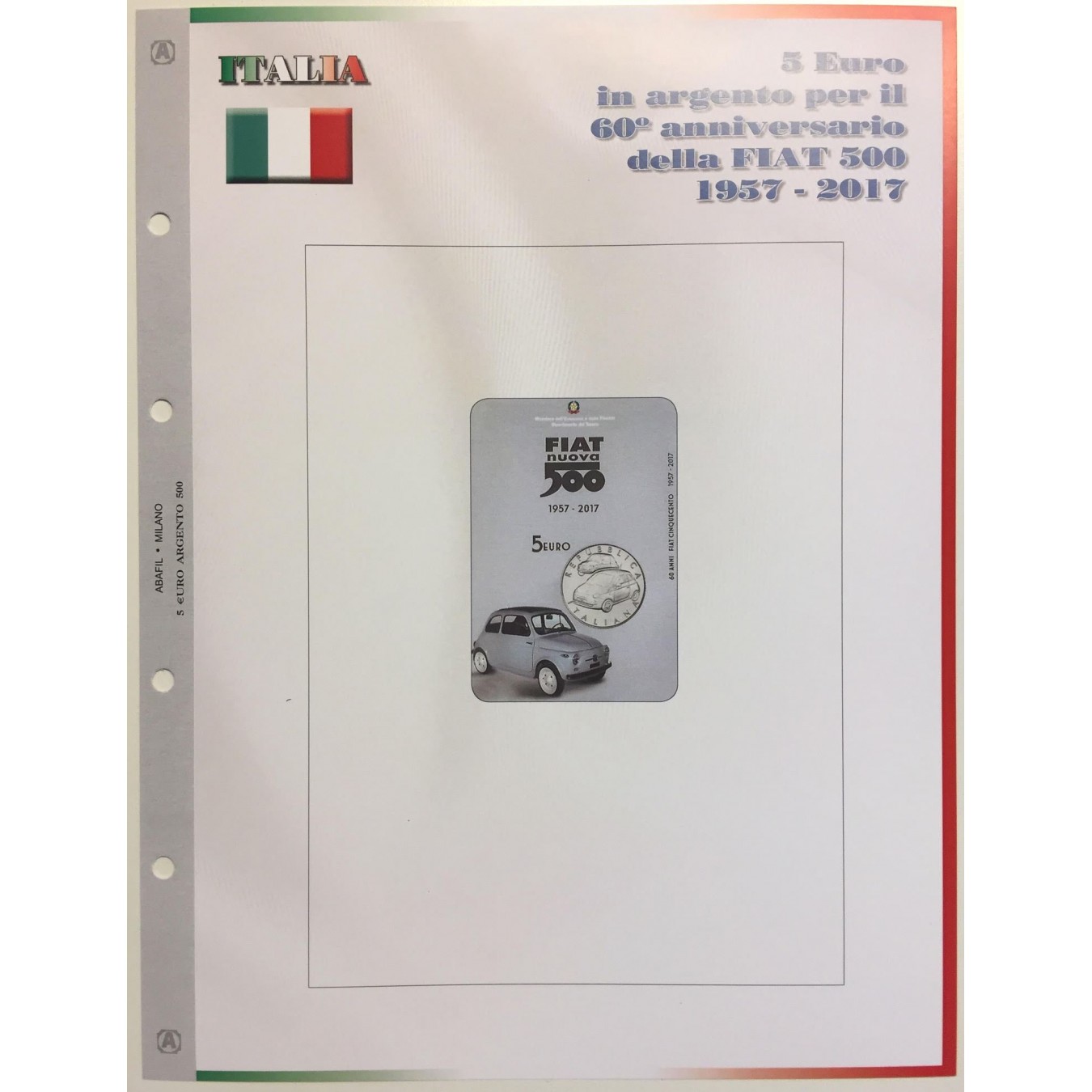 5 EURO COMMEMORATIVI COINCARD ITALIA 2017 - 60' ANNIVERSARIO DELLA FIAT 500