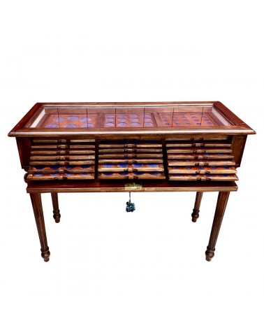 WOOD COIN CABINET WITH GLASS - 21 DRAWERS