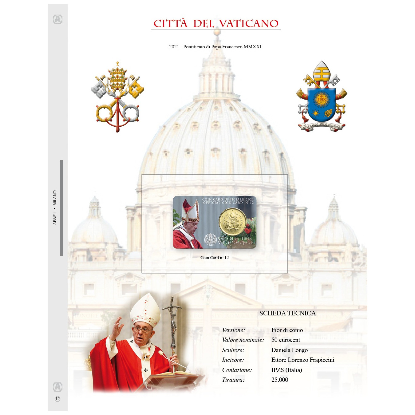 COINCARD VATICANO 2021 PAPA FRANCESCO NR. 12