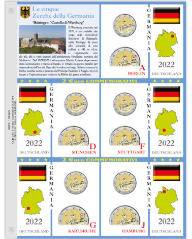 2€ delle 5 zecche di Germania 2022 Castello di Wartburg