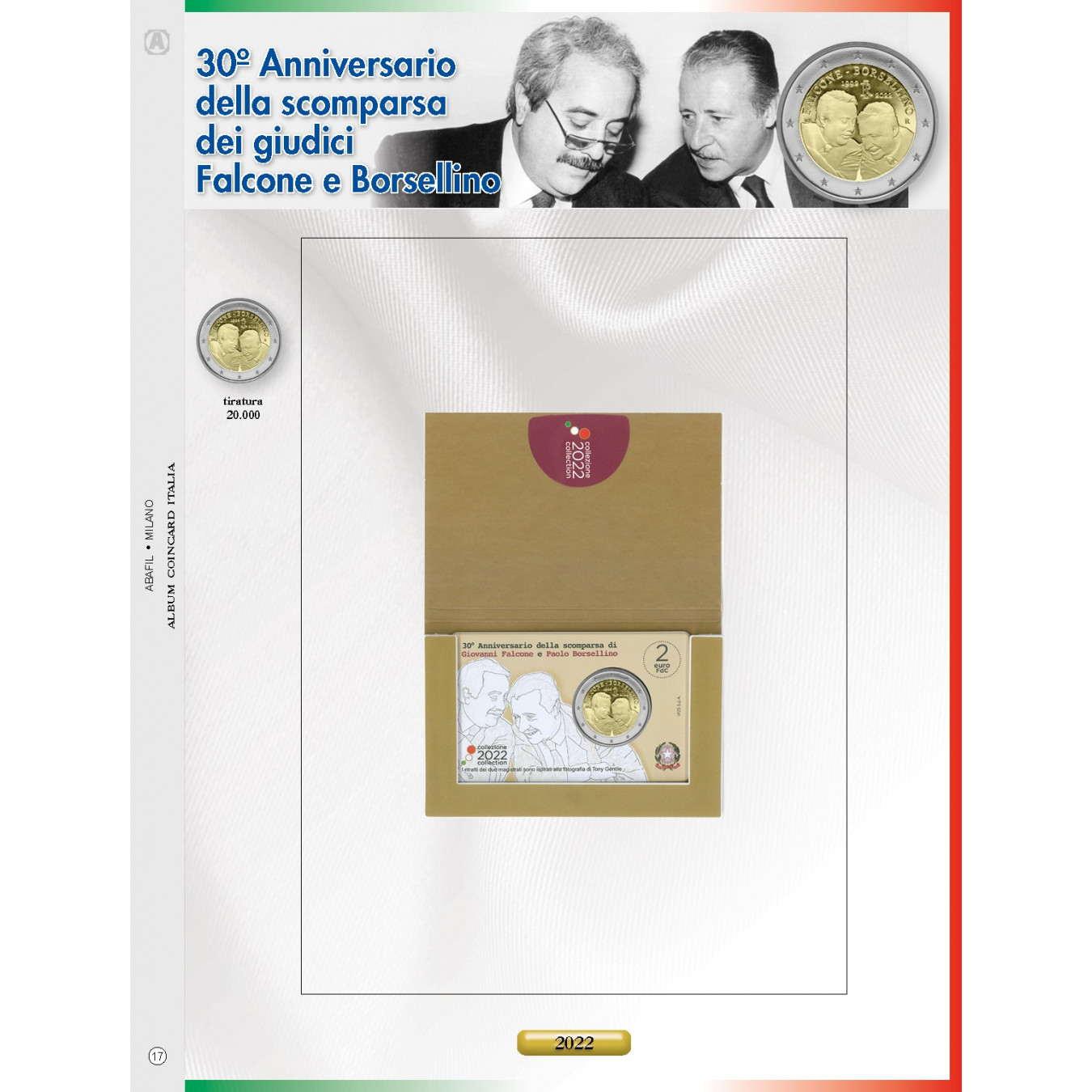 Update 2€ comm. coin card  Italy 2022 - death falcone borsellino