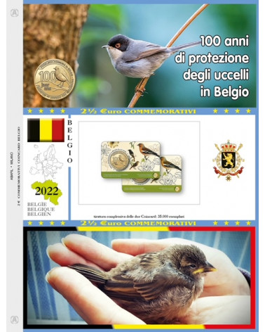 2€ 1/2 blister Belgio 2022 singolo protezione uccelli Belgio