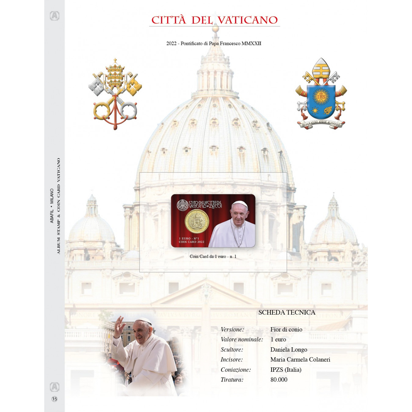 COINCARD VATICANO 2022 - CARD da 1 euro - NR.1 Pontificato Papa Francesco