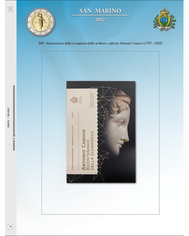 2 EURO COMMEMORATIVI 2022 SAN MARINO - ANTONIO CANOVA