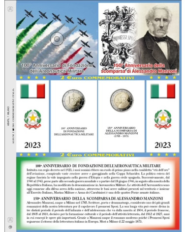 2 EURO COMMEMORATIVI ITALIA 2023 - AERONAUTICA MILITARE E ALESSANDRO MANZONI