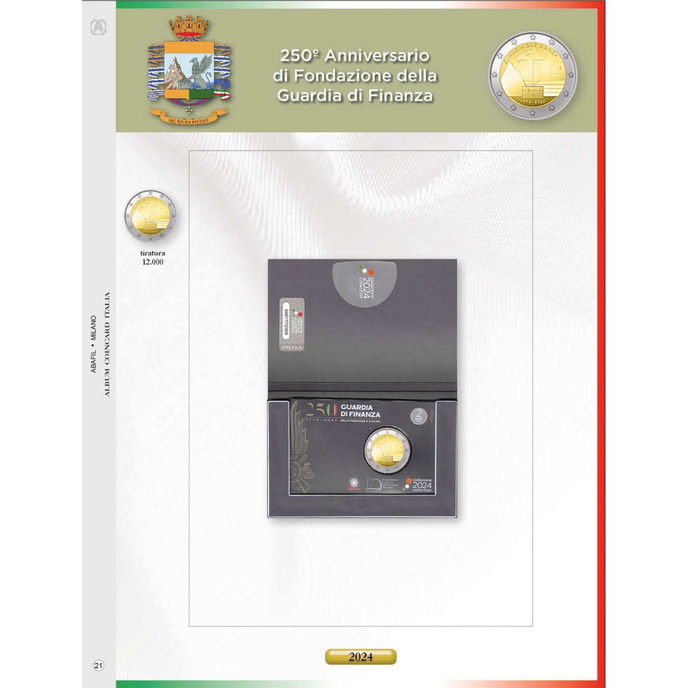 FOGLIO 2€ COMMEMORATIVI COINCARD ITALIA 2024 - Guardia di Finanza