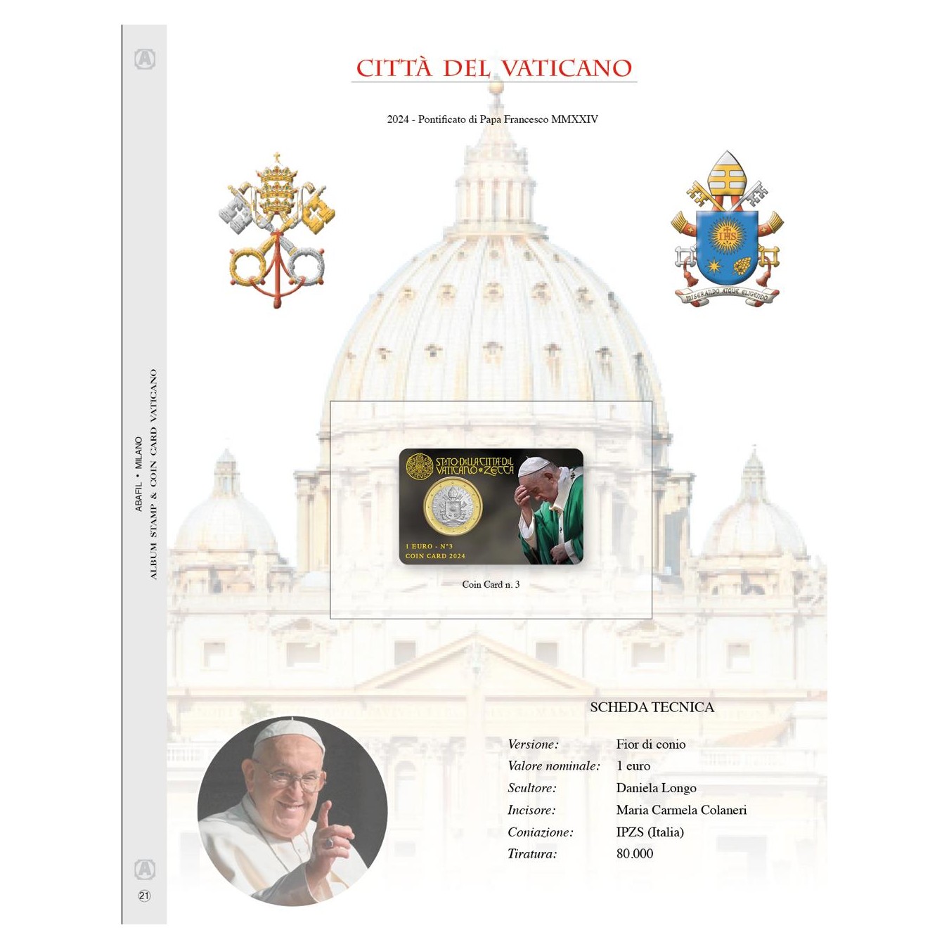 FOGLIO COINCARD VATICANO 2024 - CARD 1 EURO NR. 3