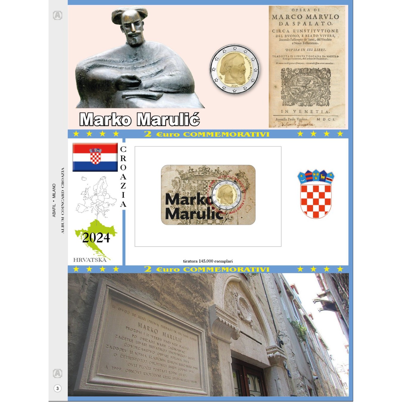 Foglio 2€ COMMEMORATIVI Coincard Croazia 2024 - Marko marulić