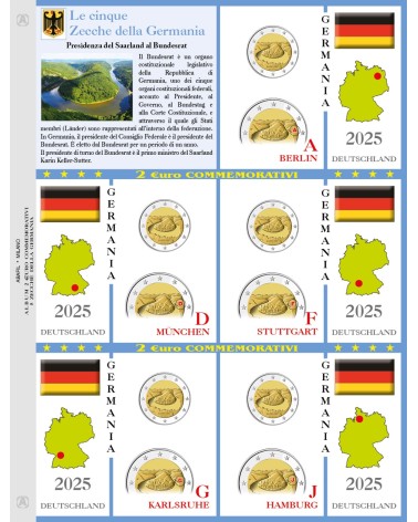 FOGLIO 2 EURO 5 zecche Germania 2025 - Presidenza del Saarland al Bundesrat