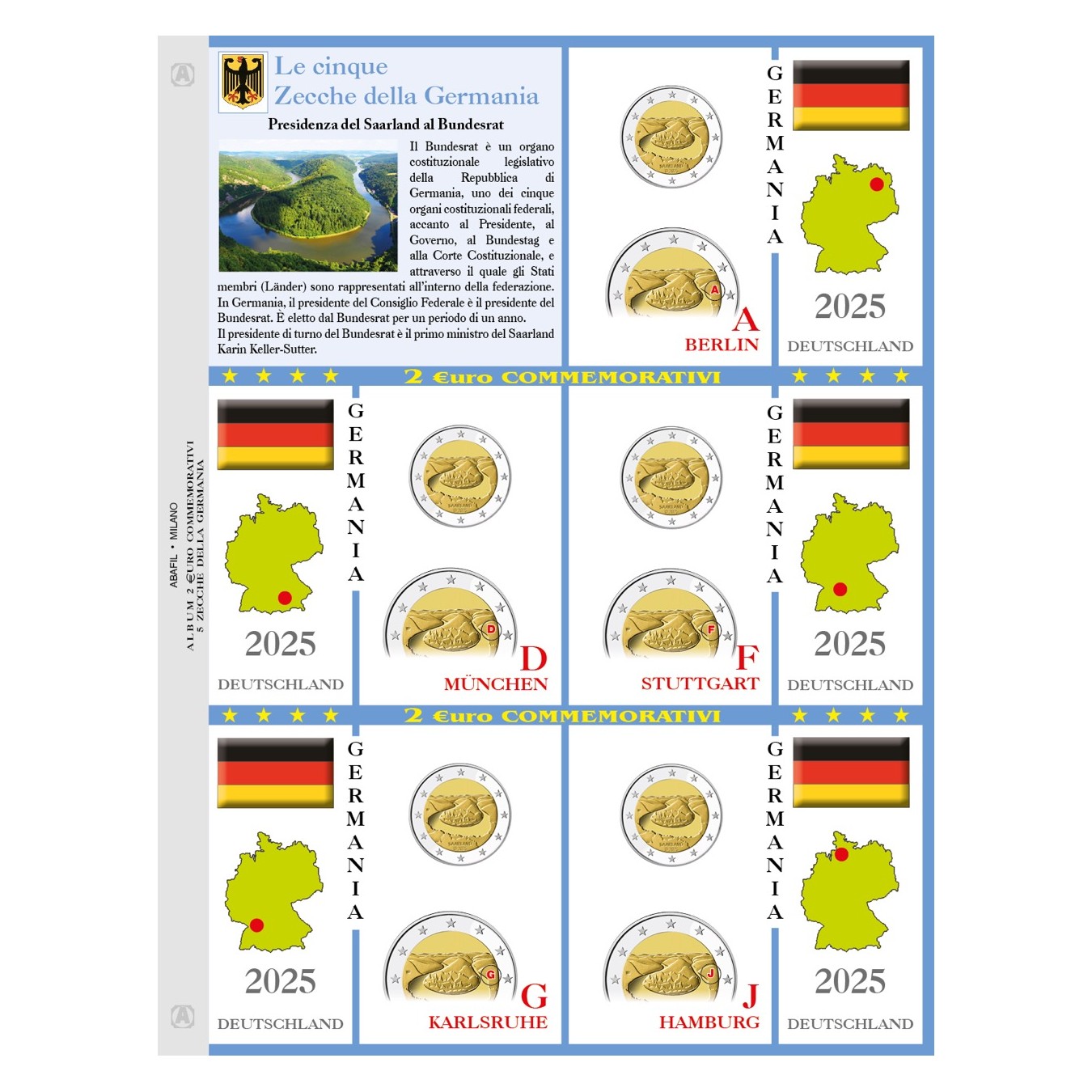 FOGLIO 2 EURO 5 zecche Germania 2025 - Presidenza del Saarland al Bundesrat