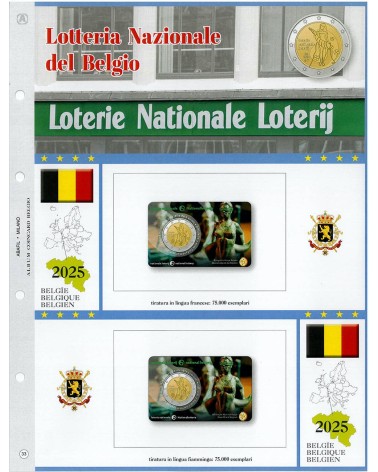 FOGLIO 2 EURO COMMEMORATIVI BLISTER DOPPIO BELGIO 2025 - lotteria nazionale