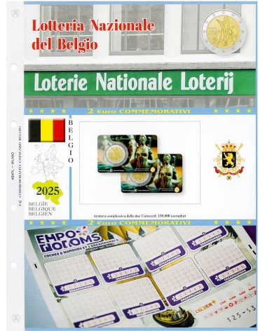 FOGLIO 2 EURO COMMEMORATIVI BLISTER SINGOLO BELGIO 2025 - lotteria nazionale